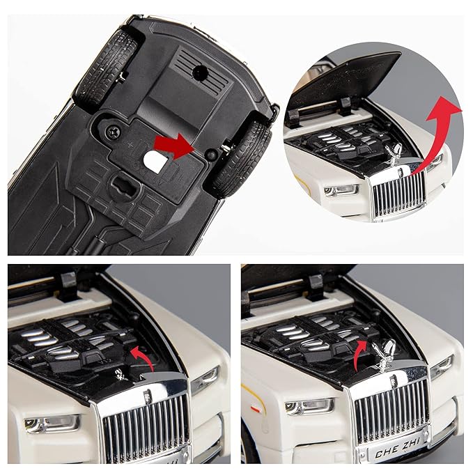 Rolls-Royce Phantom Model Car,Zinc Alloy Pull Back Toy car with Sound and Light for Kids Boy Girl Gift(White )