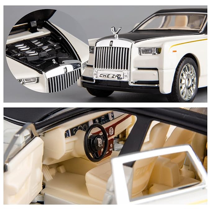 Rolls-Royce Phantom Model Car,Zinc Alloy Pull Back Toy car with Sound and Light for Kids Boy Girl Gift(White )