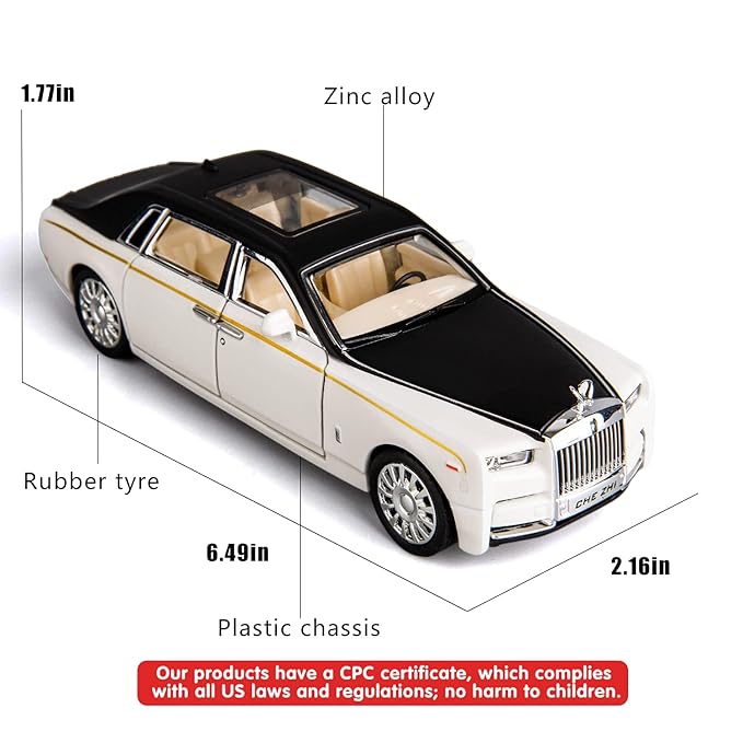 Rolls-Royce Phantom Model Car,Zinc Alloy Pull Back Toy car with Sound and Light for Kids Boy Girl Gift(White )