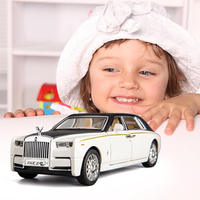 Rolls-Royce Phantom Model Car,Zinc Alloy Pull Back Toy car with Sound and Light for Kids Boy Girl Gift(White )