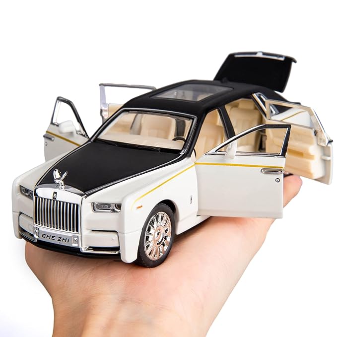 Rolls-Royce Phantom Model Car,Zinc Alloy Pull Back Toy car with Sound and Light for Kids Boy Girl Gift(White )