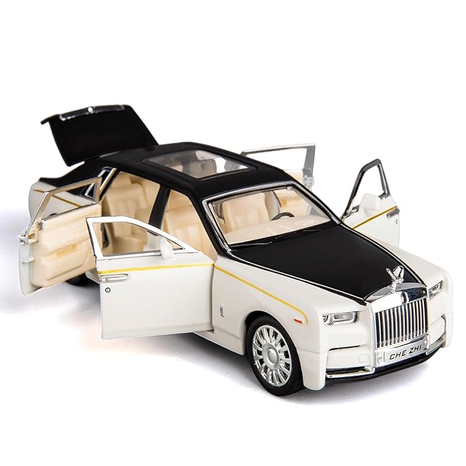 Rolls-Royce Phantom Model Car,Zinc Alloy Pull Back Toy car with Sound and Light for Kids Boy Girl Gift(White )