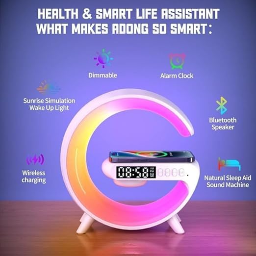 ๐๐ ๐๐๐๐๐ ๐๐๐๐๐๐๐๐ Wireless G Speaker with Wireless Charging, Desk Lamp Bedside Night Light, Smart Light, Sound Machine, and Bedroom Home Decor
