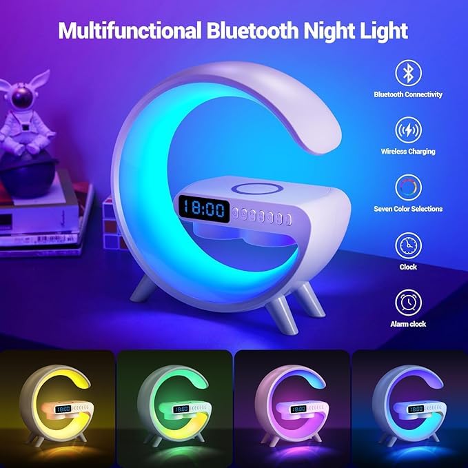 ๐๐ ๐๐๐๐๐ ๐๐๐๐๐๐๐๐ Wireless G Speaker with Wireless Charging, Desk Lamp Bedside Night Light, Smart Light, Sound Machine, and Bedroom Home Decor
