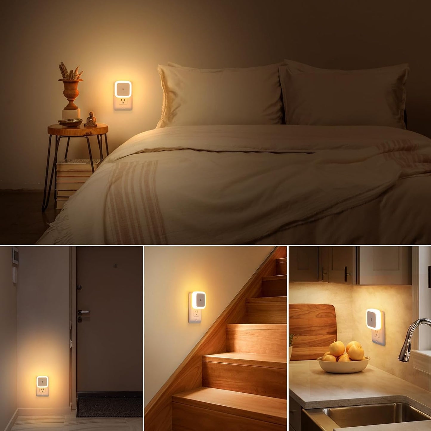 3pc Night Lamp Sensor Light for Bedroom Bed Side Home | Smart Automatic ON/Off Dim LED Lights | Energy Saving 0.5W Lamp | Long Life for Hallway, Stairs, Kitchen, Bathroom (Warm) (Pack of 3)