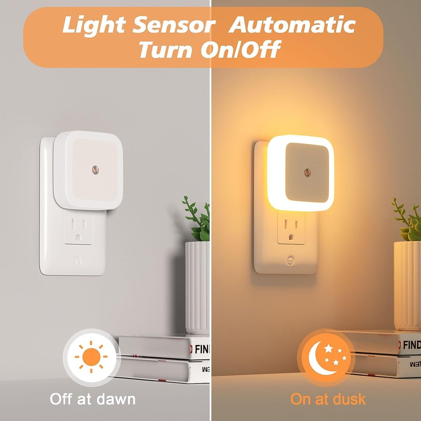 3pc Night Lamp Sensor Light for Bedroom Bed Side Home | Smart Automatic ON/Off Dim LED Lights | Energy Saving 0.5W Lamp | Long Life for Hallway, Stairs, Kitchen, Bathroom (Warm) (Pack of 3)