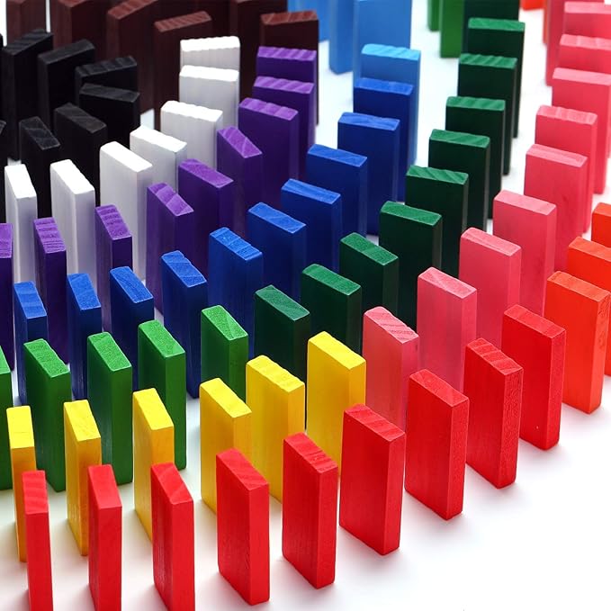 Toyshine 120 Pcs 12 Color Wooden Dominos Blocks Set, For Kids Board Game Educational Play Toy, Domino Racing Toy Game