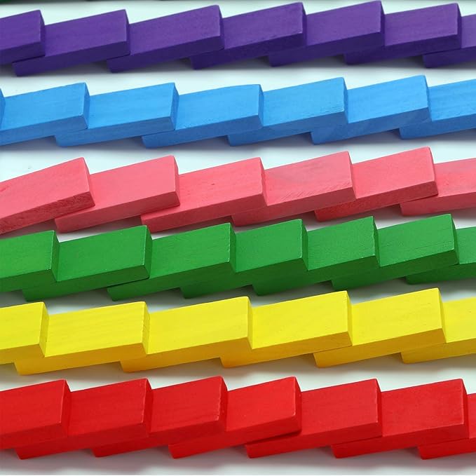 Toyshine 120 Pcs 12 Color Wooden Dominos Blocks Set, For Kids Board Game Educational Play Toy, Domino Racing Toy Game