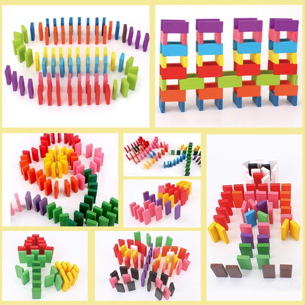 Toyshine 120 Pcs 12 Color Wooden Dominos Blocks Set, For Kids Board Game Educational Play Toy, Domino Racing Toy Game