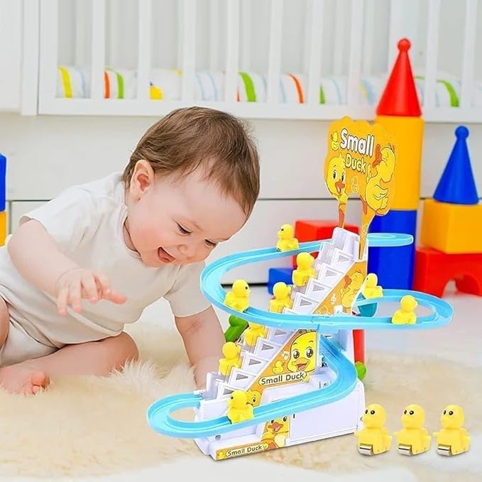 Ducks Slide Toys for Kids - Ducks Chasing Race Slide Game Set - Small Ducks Stair Climbing Toys for Kids, Escalator Toy with Lights and Music - 3 Duck Included (Ducks Slide)