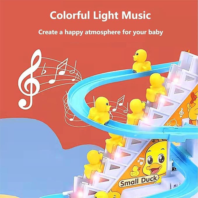 Ducks Slide Toys for Kids - Ducks Chasing Race Slide Game Set - Small Ducks Stair Climbing Toys for Kids, Escalator Toy with Lights and Music - 3 Duck Included (Ducks Slide)