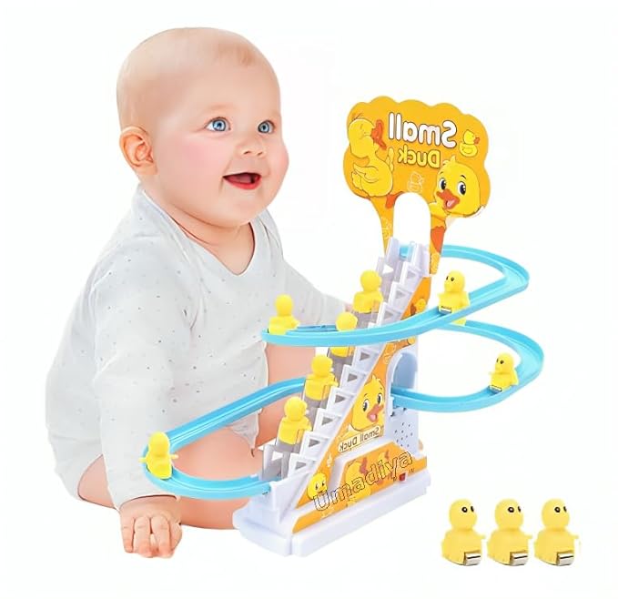 Ducks Slide Toys for Kids - Ducks Chasing Race Slide Game Set - Small Ducks Stair Climbing Toys for Kids, Escalator Toy with Lights and Music - 3 Duck Included (Ducks Slide)