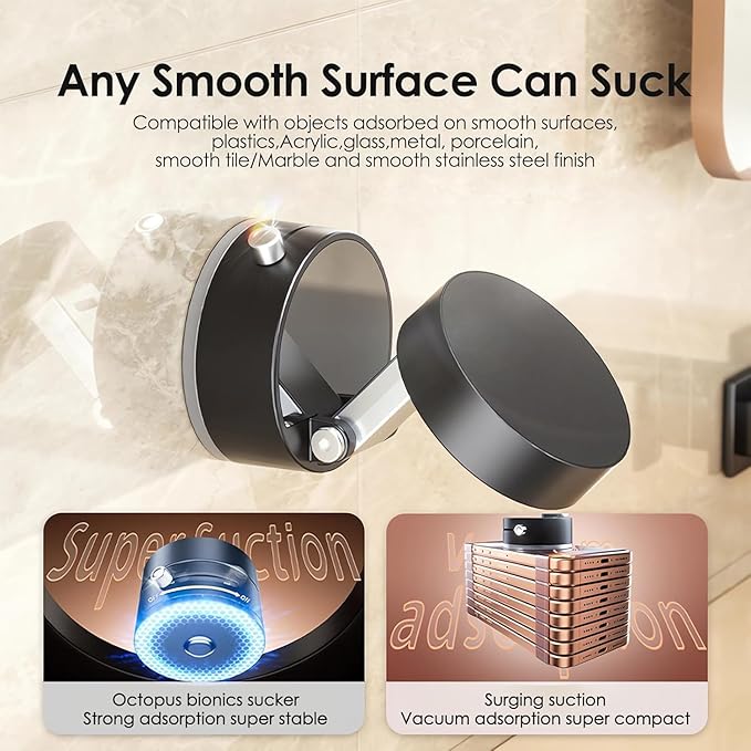 Magnetic Car Mobile Holder For Dashboard Vacuum Suction Phone Holder Mount Hand Free Magnetic Cell Phone Stand With Strong Grip Shockproof Suction Cup Mount For Car Gym Office Table - Black