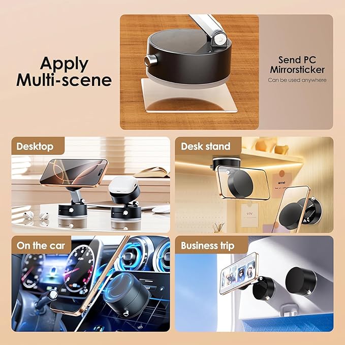 Magnetic Car Mobile Holder For Dashboard Vacuum Suction Phone Holder Mount Hand Free Magnetic Cell Phone Stand With Strong Grip Shockproof Suction Cup Mount For Car Gym Office Table - Black