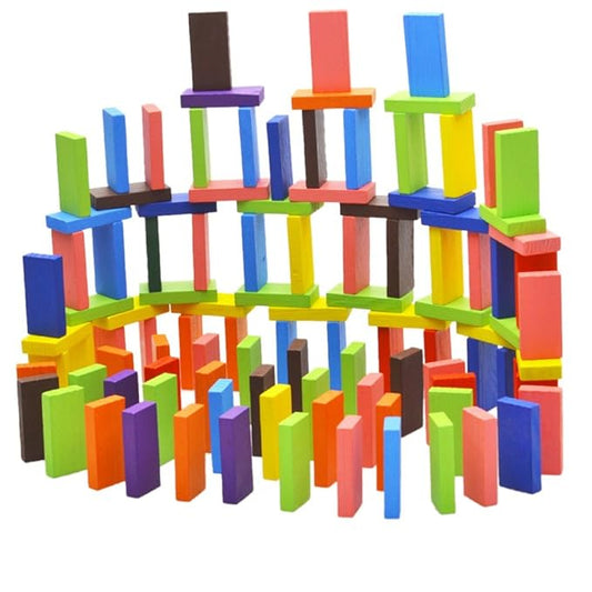 Toyshine 120 Pcs 12 Color Wooden Dominos Blocks Set, For Kids Board Game Educational Play Toy, Domino Racing Toy Game